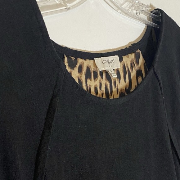 Umgee Dress Womens Small Black Leopard Linen Boho Fringe Hem Pockets Casual Nice - Picture 10 of 16